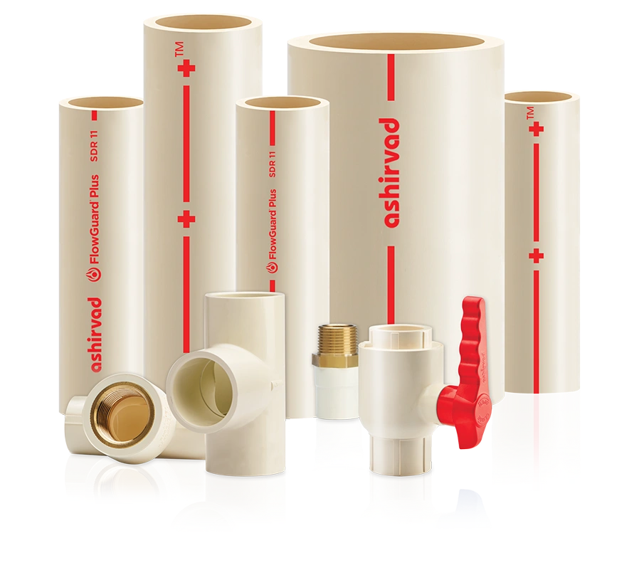 Ashirvad cream CPVC pipes and fittings, official product photograph